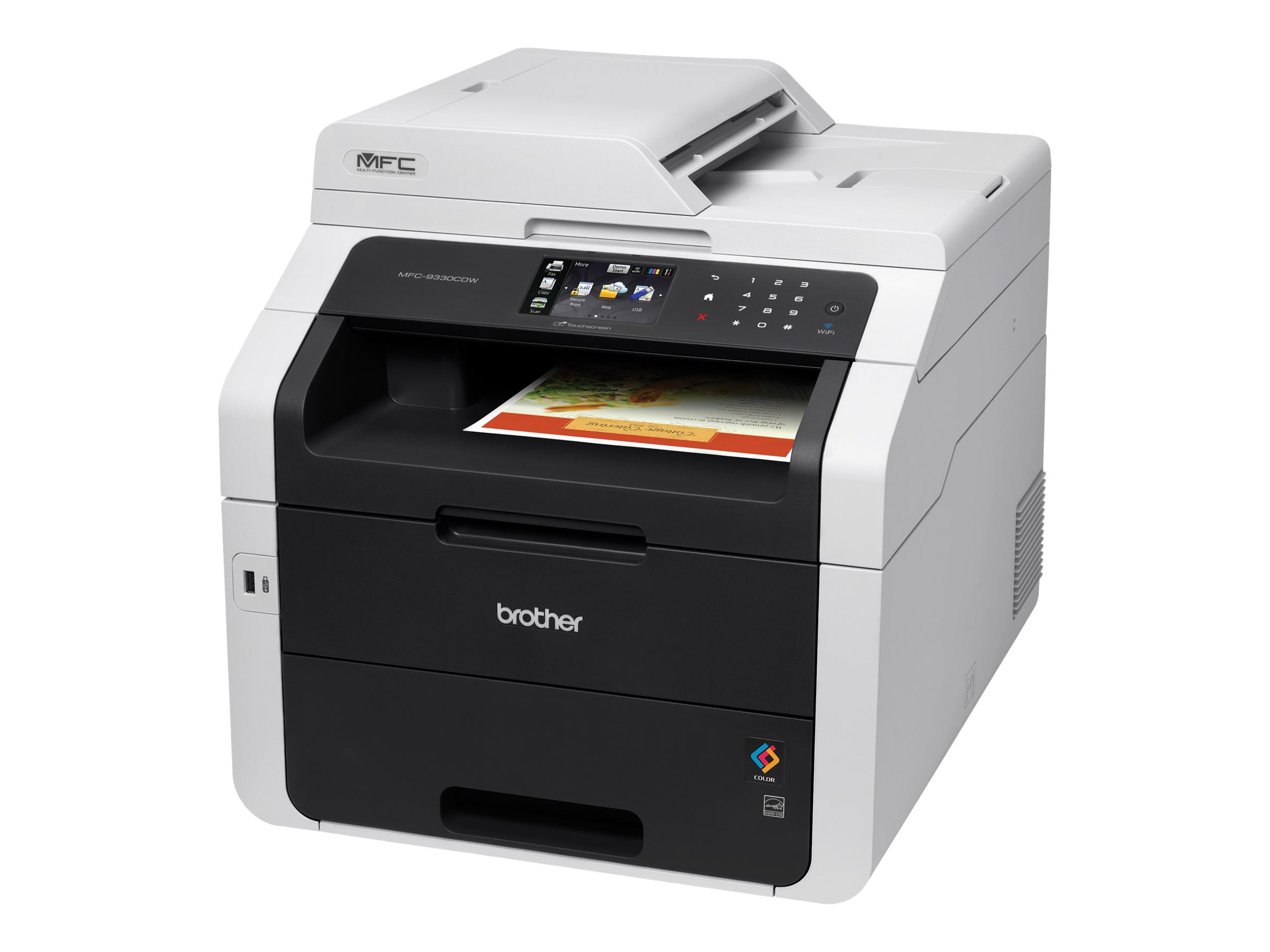 Brother MFC-9330CDW - Multifunction printer - color - LED - Legal (8.5 in x 14 in) (original) - A4/Legal (media) - up to 23 ppm (copying) - up to 23 ppm (printing) - 250 sheets - 33.6 Kbps - USB 2.0, LAN, Wi-Fi(n), USB host