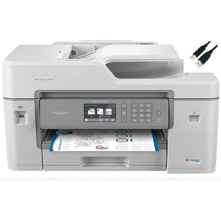 Brother MFC-J6545DW INKvestmentTank Color Inkjet All-in-One Printer with Wireless, Duplex Printing, 11" x 17" Scan Glass and Upto 1-Year of Ink-in-Box, MFC-J6545dw, w/DE USB Printer Cable