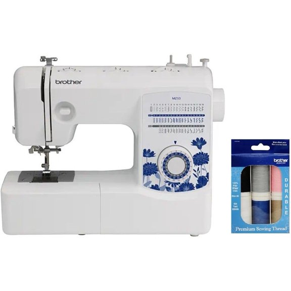 Brother MZ53 53-Stitch Sewing Machine, Premium Sewing Thread 6-Pack Included