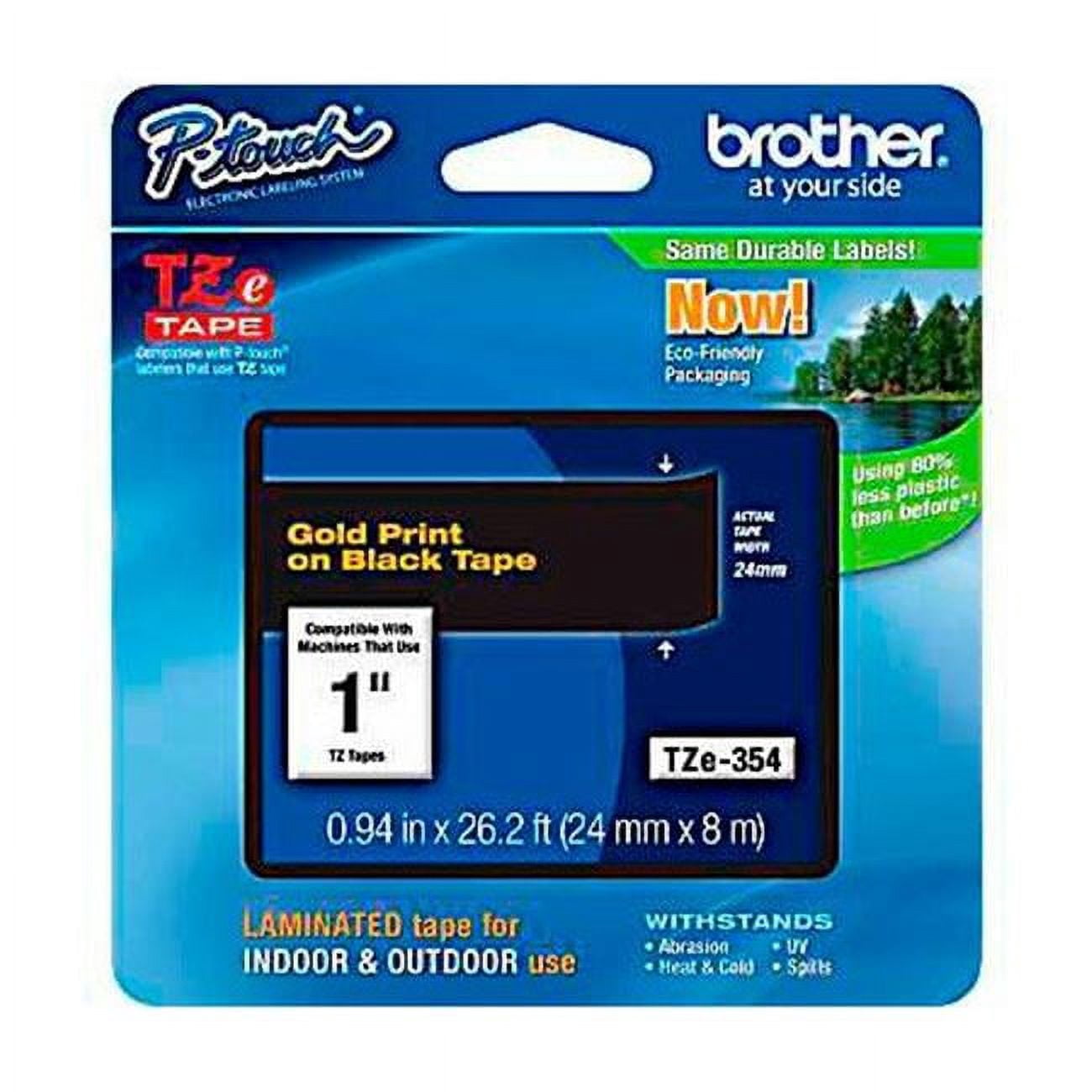 Brother Mobile Solutions TZE354 0.94 in x 26.2 ft. P-Touch Tape, Gold on Black