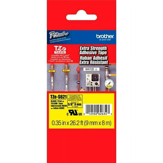Brother Mobile Solutions TZES621 0.35 in. x 26.2 ft. Flexible ID Tape, Black & Yellow Extra-Strength