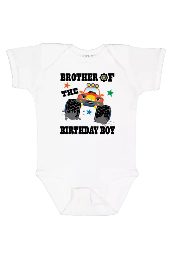 Brother Of The Birthday Boy Truck Infant Creeper Keepsake Idea Childs Bodysuit Cute Baby Onesie, BABY BODYSUIT LAT 4424