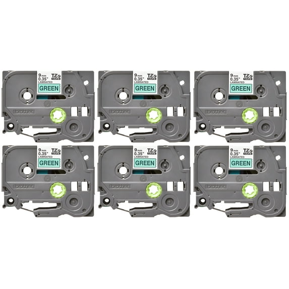 Brother P-Touch 6-Pk TZe-721 Laminated Tape, Black Print on Green, 0.35" x 26.2'