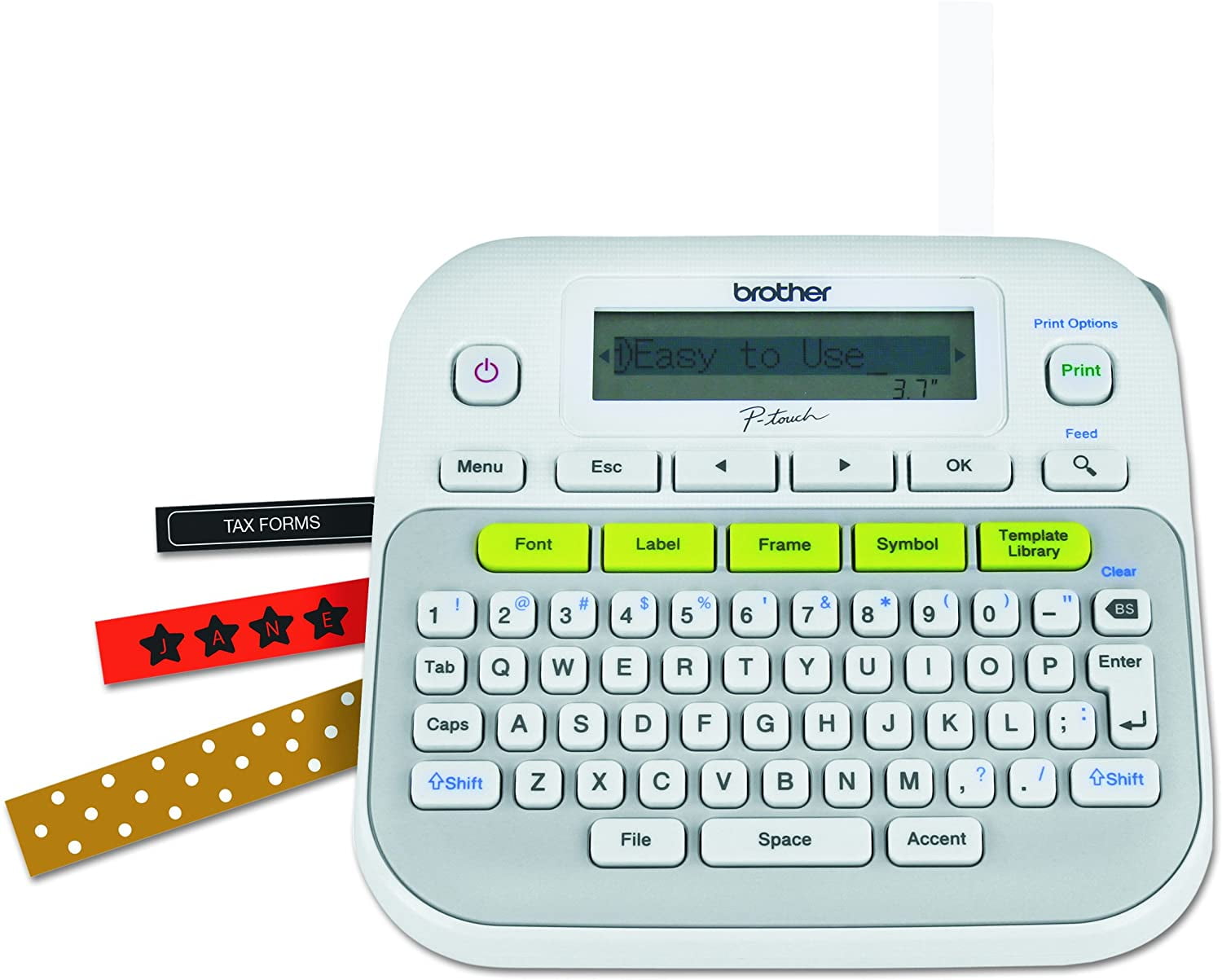 Brother P-touch, PTD210, Easy-to-Use Label Maker, One-Touch Keys, Multiple Font Styles, 27 User-Friendly Templates, White
