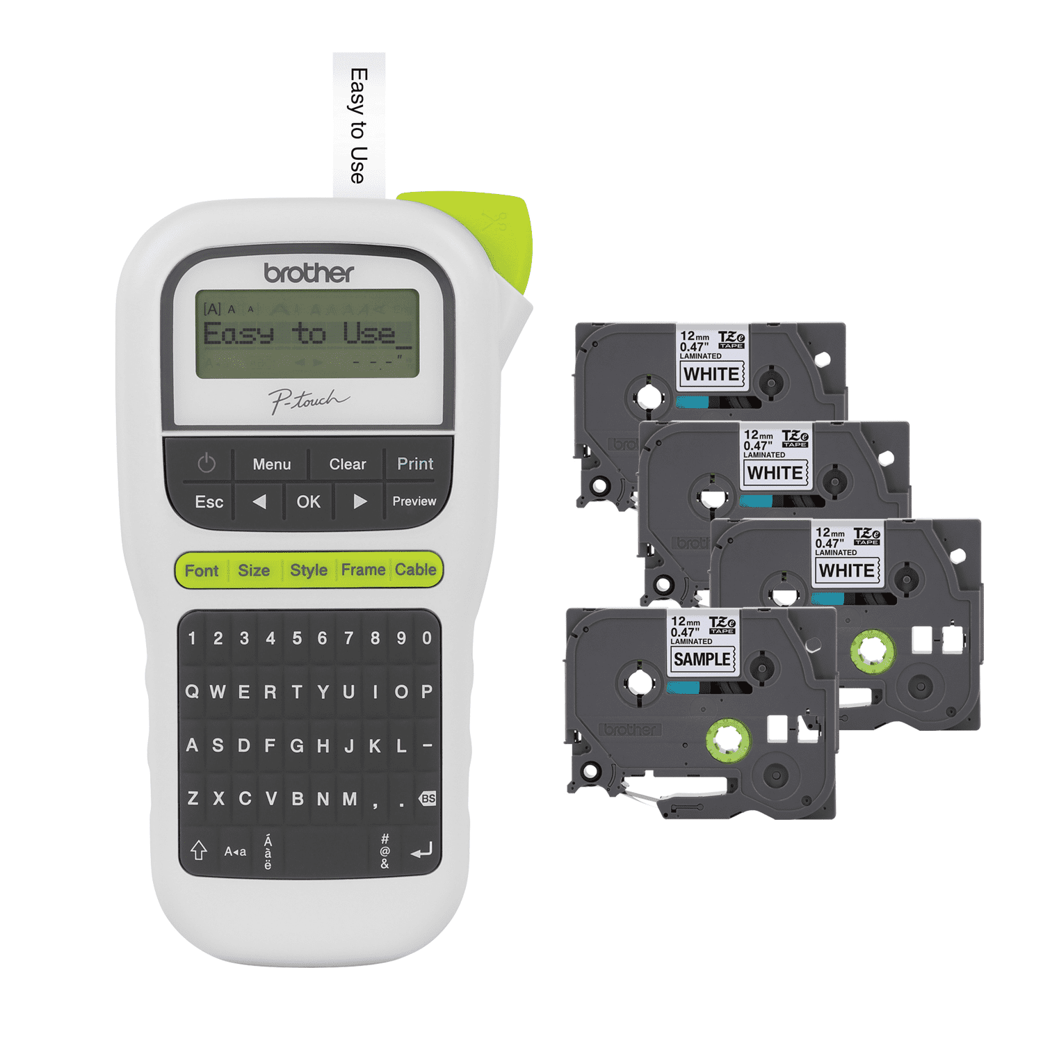 Brother P-Touch, PTH110BP, Portable Label Maker Bonus Bundle (4 Label Tapes Included) Handheld for Home, Home Office, and on-The-go use