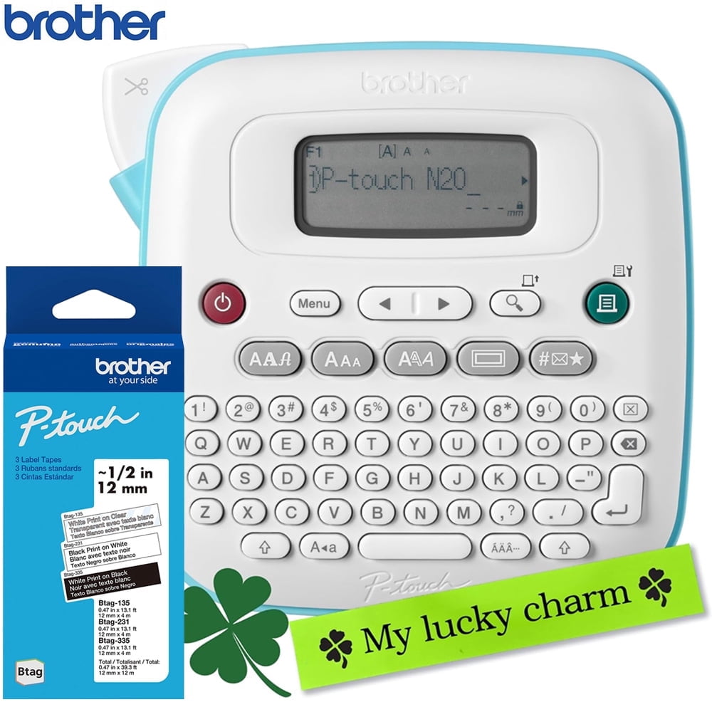 Brother P-Touch Personal Desktop Label Maker PTN20 Bundle with Brother P-touch Btag Label Tape, 0.47 in by 13.1 ft
