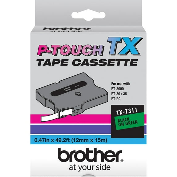 Brother P-Touch TX Tape Cartridge for PT-8000, PT-PC, PT-30/35, 1/2"w, Black on Green