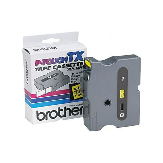 Brother P-Touch TX Tape Cartridge for PT-8000, PT-PC, PT-30/35, 1"w, Black on Yellow