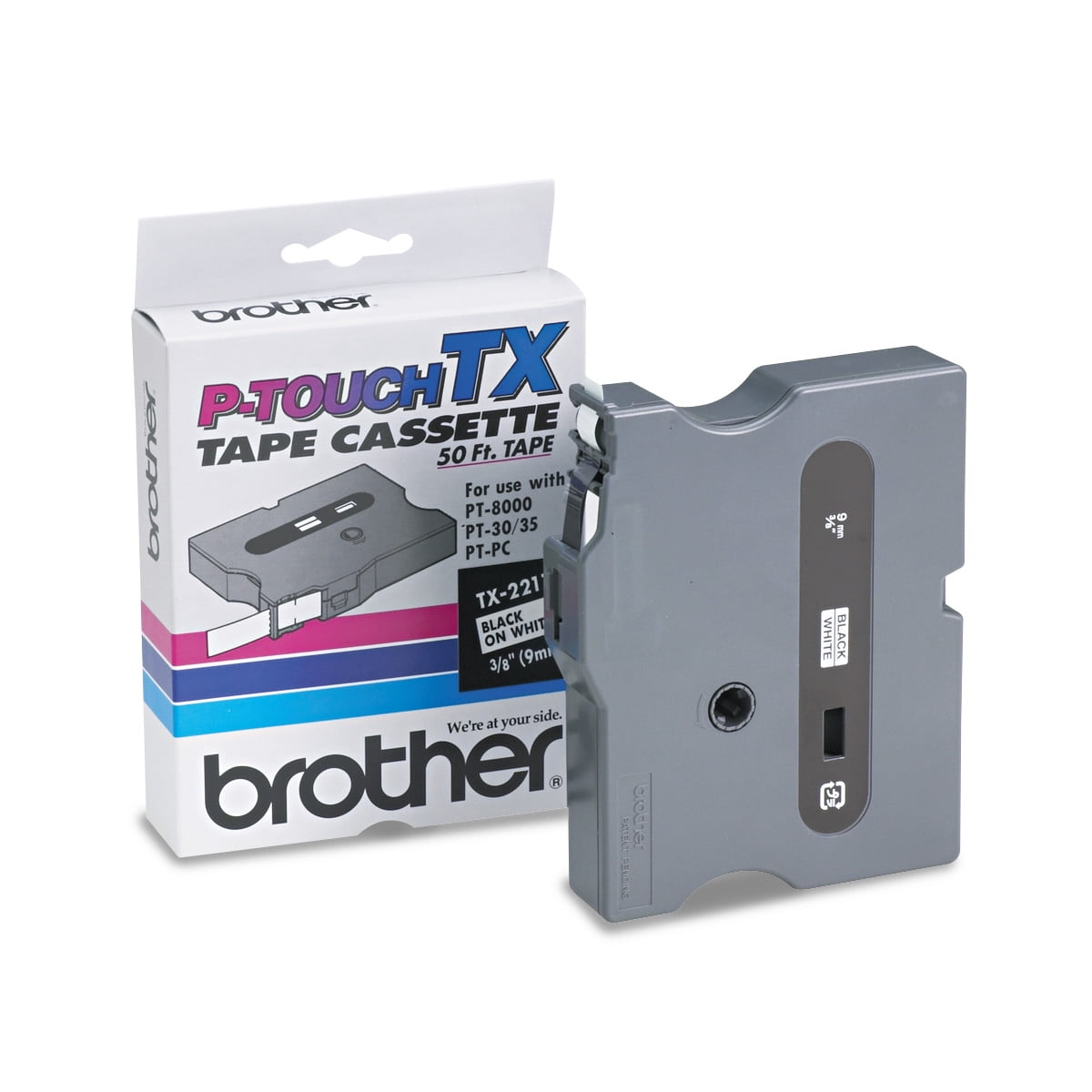 Brother P-Touch TX Tape Cartridge for PT-8000, PT-PC, PT-30/35, 3/8"w, Black on White