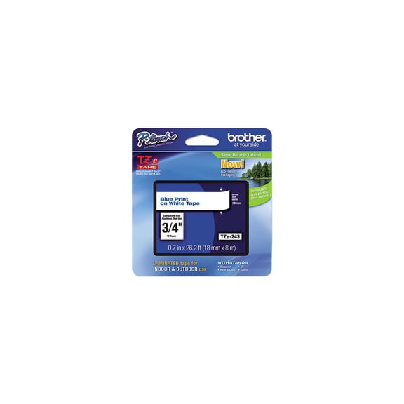 Brother P-Touch TZ Series Lettering Tape , 0.75"w, Blue on White