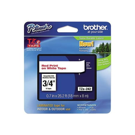 Brother P-Touch TZ Series Lettering Tape , 0.75"w, Red on White