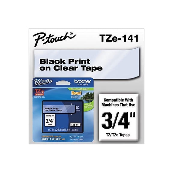 Brother P-Touch TZ Series Tape, 0.75"w, Black on Clear