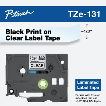 Brother P-Touch TZE131 Label Tape, 0.47" x 26.2', Black on Clear, Durable, Water-Resistant, Laminated