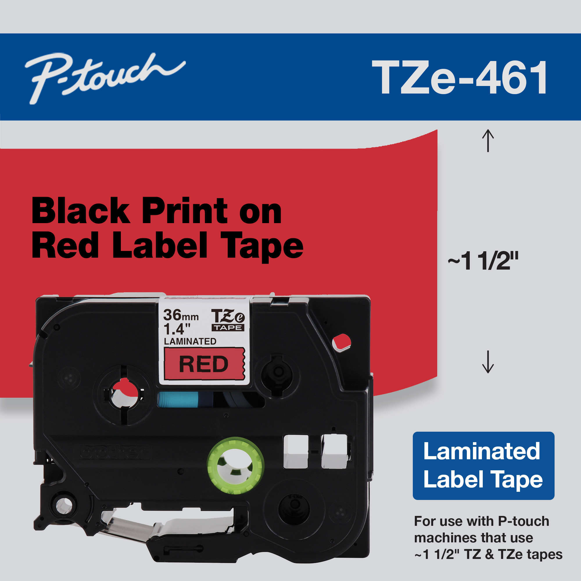 Brother P-Touch TZe-461, Black on Red Label Laminated Tape, 1.4 in x 26.2 ft - image 1 of 5