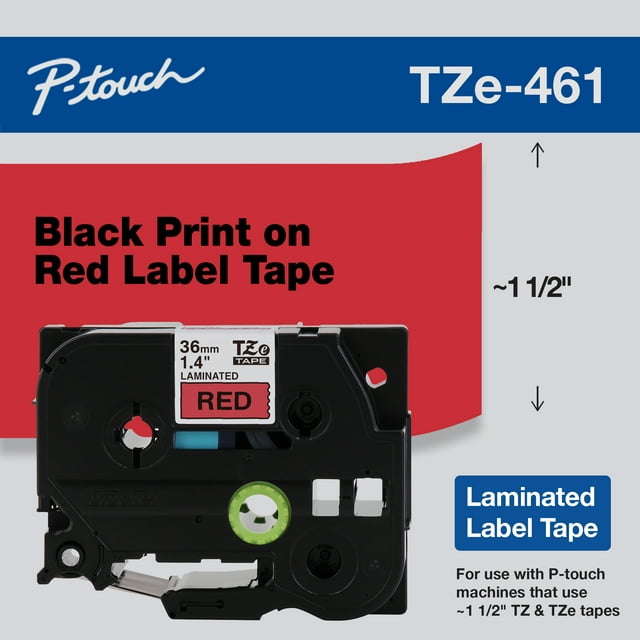 Brother P-Touch TZe-461, Black on Red Label Laminated Tape, 1.4 in x 26.2 ft