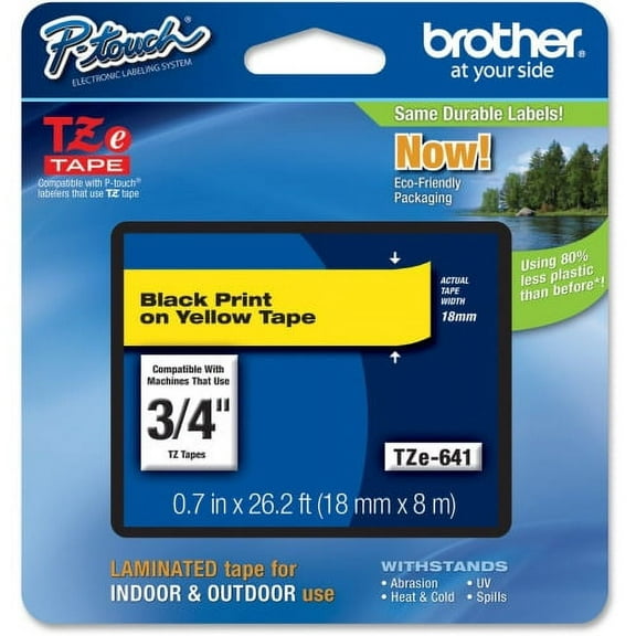 Brother P-Touch TZe Flat Surface Laminated Tape 0.70" - Rectangle - Yellow - 1 Each