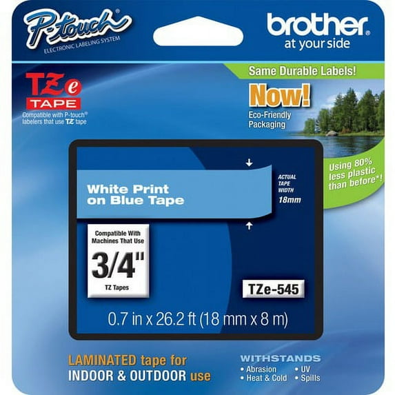 Brother P-Touch TZe Flat Surface Laminated Tape - 45/64" - Direct Thermal, Thermal Transfer - Blue - 1 Each - Self-adhesive, High Durable, Abrasion Resistant, Chemical Resista | Bundle of 10 Each