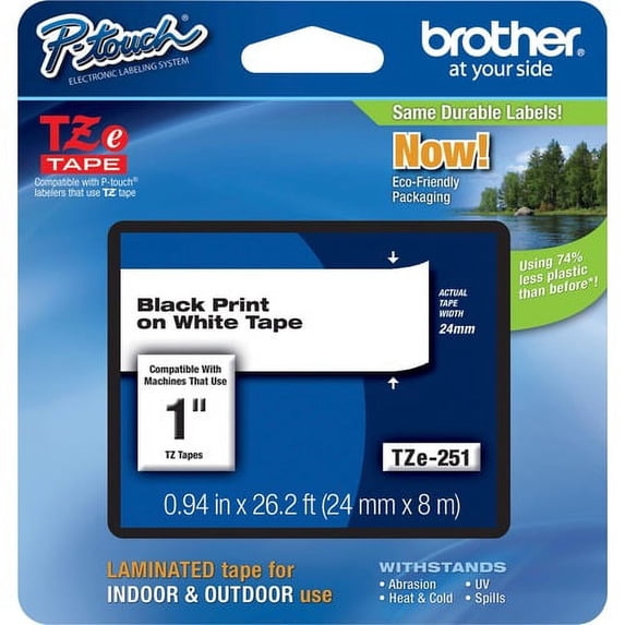 Brother P-Touch TZe Laminated Tape - 15/16" - Rectangle - Thermal Transfer - White - 1 Each - Water Proof, Grease Resistant, Grime Resistant, Temperature Resistant, Chemical R | Bundle of 10 Each