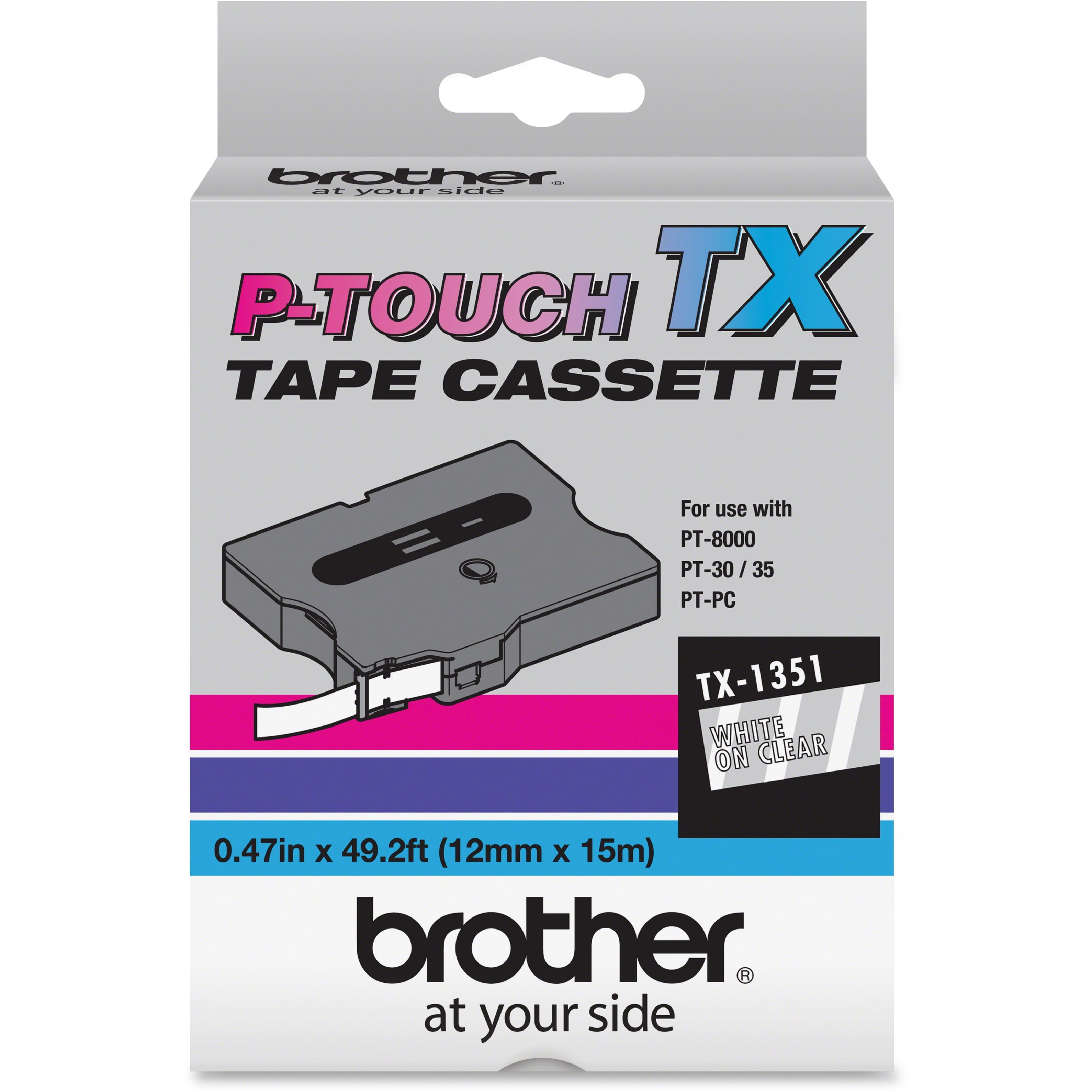 BROTHER LAMINATED TAPE - WHITE ON CLEAR - ROLL (0.47 IN X 50 FT) - P-TOUCH ELECT
