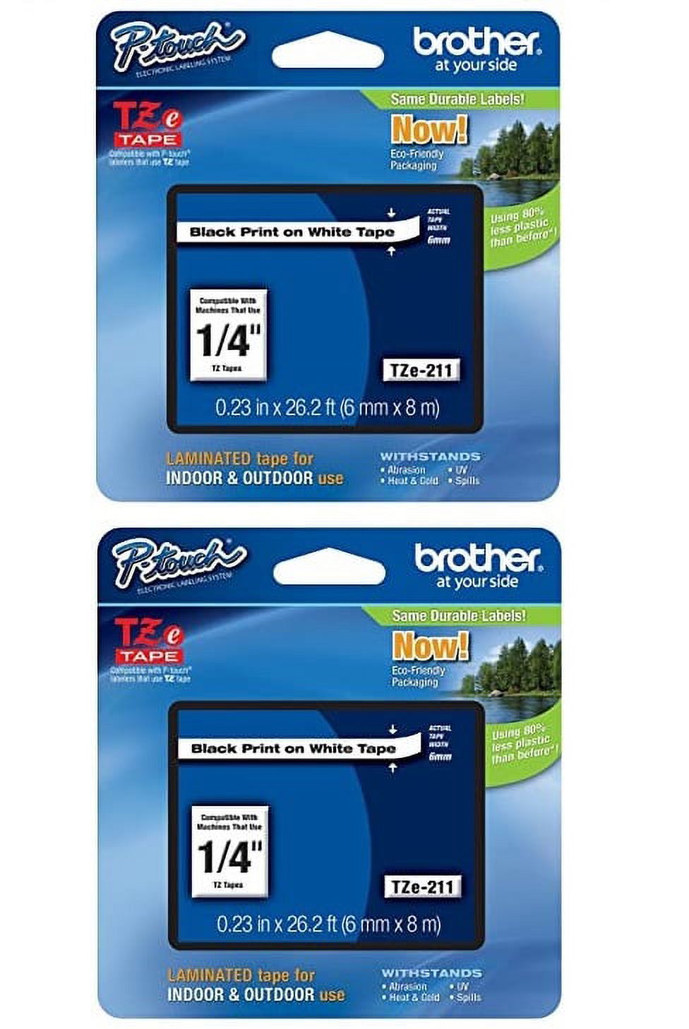 Brother P-touch 2-Pk TZe-211, Black Print on White Standard Adhesive Laminated Tape, 0.23" x 26.2' - image 1 of 3