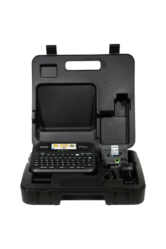 P-touch Business Professional Connected Label Maker PT-D610BTVP with Bluetooth Connectivity, includes carry case and 4m Black Print on Clear Sample Label Tape ~1/2 (12mm).