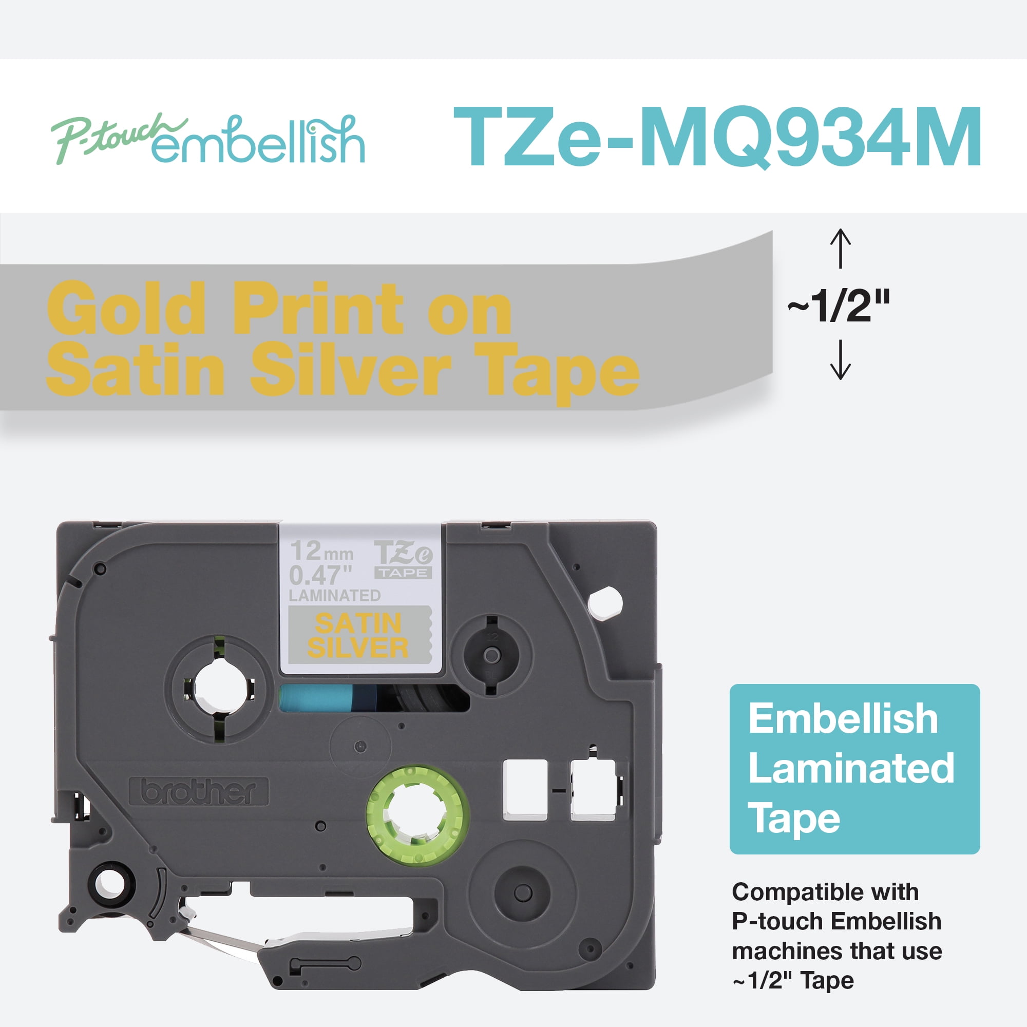 Brother P-touch Embellish TZEMQ934M Gold on Silver Laminated Tape