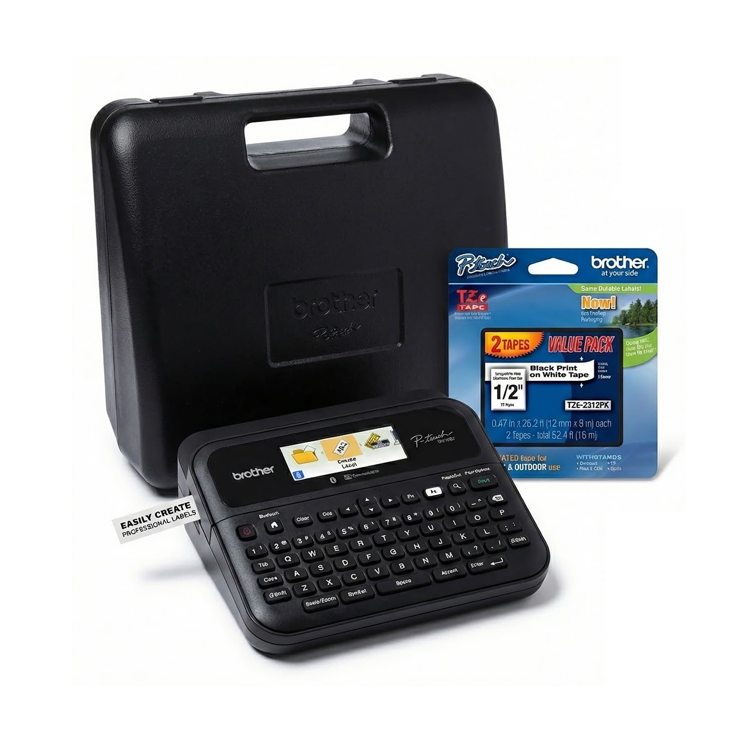 Brother P-touch PT- D610BT Business Label Maker Bundle with Hard Carrying Case and BK/WE TZe Laminated Tape Value Pack