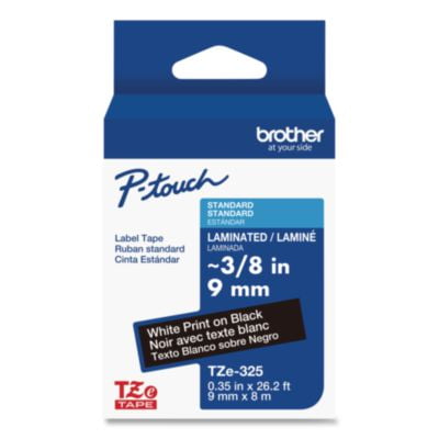 Brother International TZE325 Standard Laminated Label Tape 0.35" x 26.2' White on Black