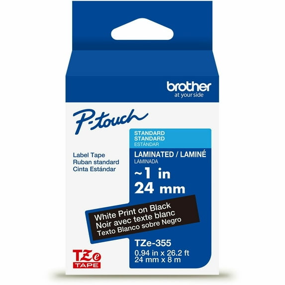 Brother Genuine P-touch TZe355 WHT on BK Label Tape Laminated 24mmX8m