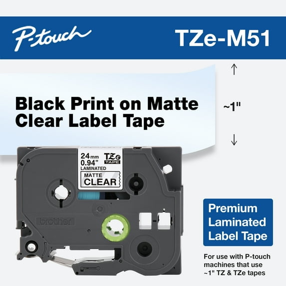 Brother P-touch TZe-M51 Black Print on Premium Matte Clear Laminated Tape