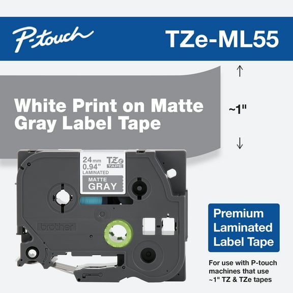 Brother P-touch TZe-ML55 White on Premium Matte Gray Laminated Tape