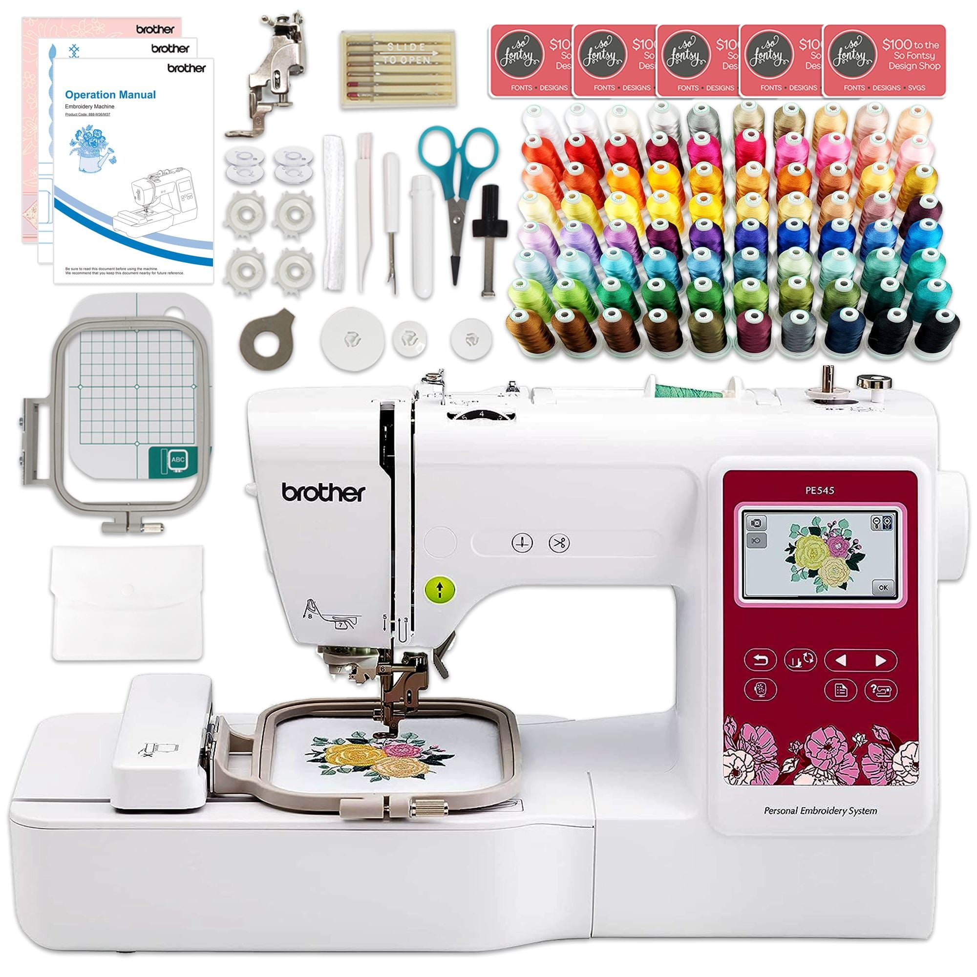 Brother PE545 Embroidery Machine with Deluxe 80 Embroidery Spool Bundle ...