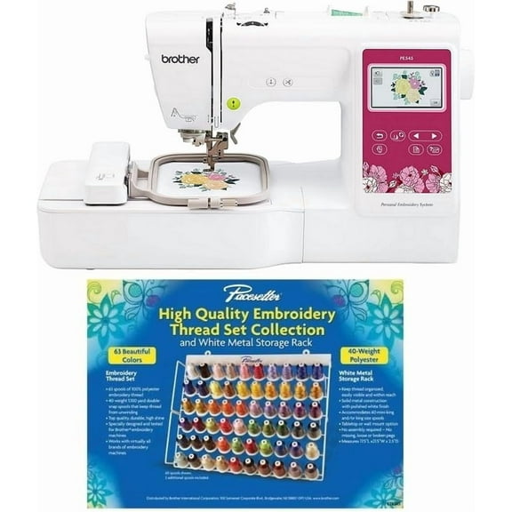Brother PE545 Embroidery Machine with Wireless LAN, 4" x 4" Hoop Area, 3.7" Touchscreen, ETKS63 Pacesetter 63-Color Thread Set