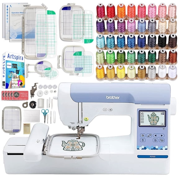 Brother PE900 5" x 7" Embroidery Machine with Hoops & Embroidery Thread