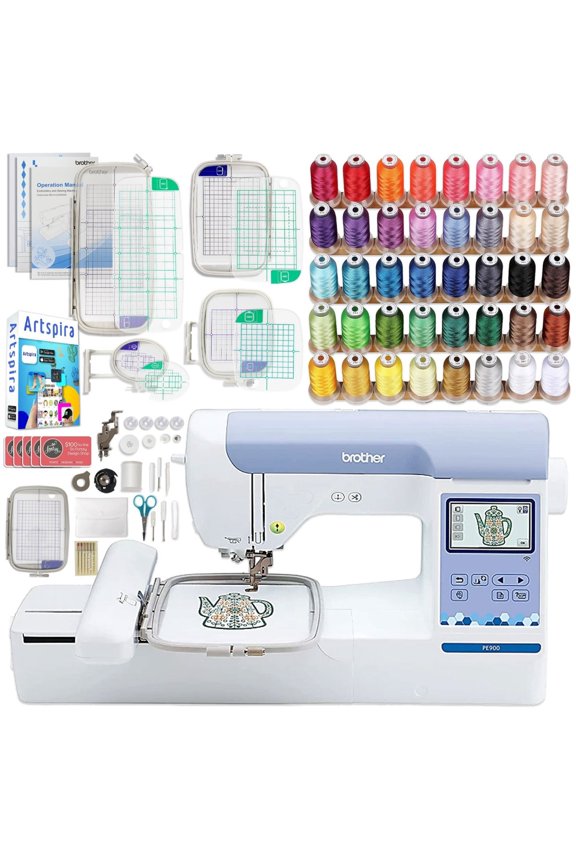 PE900 5" x 7" Embroidery Machine with Hoops & Embroidery Thread