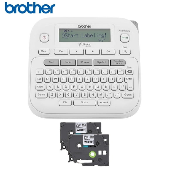 Brother PTD220 Home/Office Everyday Label Maker Bundle with TZe2312PK P-touch Black Print on White Laminated Label Tape