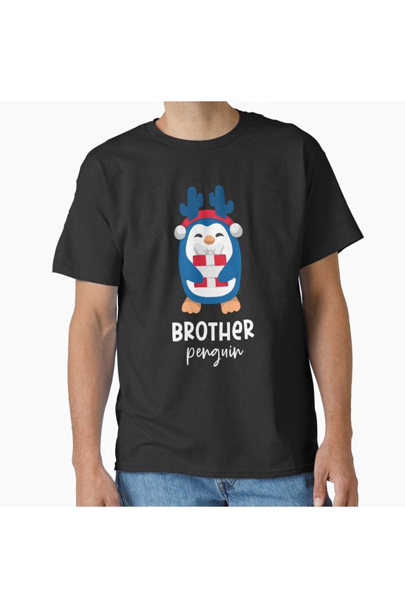 Brother Penguin Christmas Family Matching Holiday Pajama Party Unisex T-Shirt, for men & women, up to size 5XL