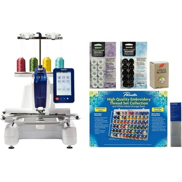 Brother Persona PRS100 Single Needle Embroidery Machine, 6-Piece Thread Set, 20 Bobbins, 100-Piece 75/11 Embroidery Needles, Stabilizer Roll