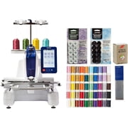Brother Persona PRS100 Single Needle Embroidery Machine, 63-Piece Thread Set, 20 Bobbins, 100-Piece 75/11 Embroidery Needles, Stabilizer Roll