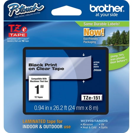 Brother Printer TZE151 Tape, 1 in., Black on Clear