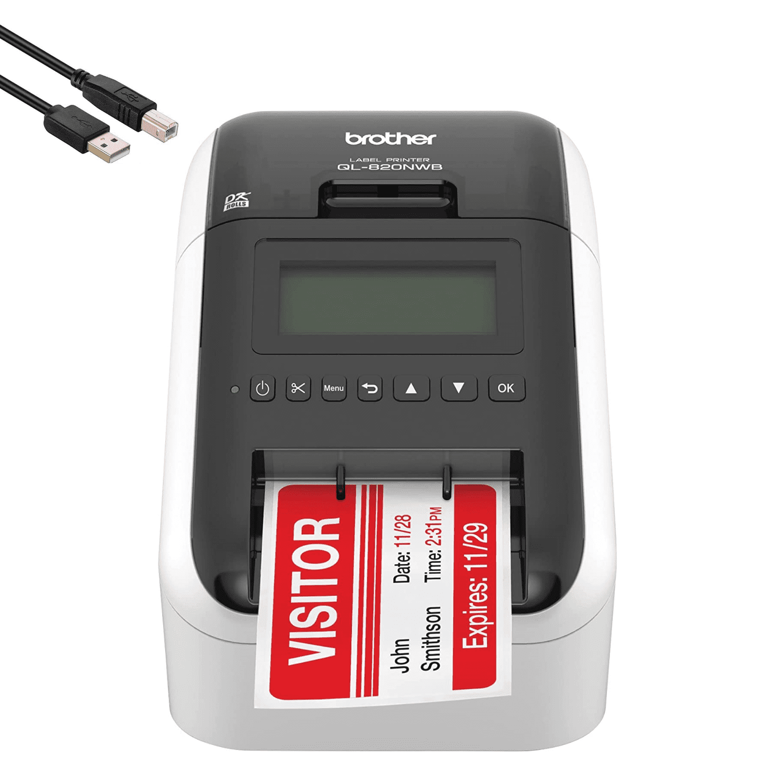 Brother QL-820NWB Professional Ultra Flexible Label Printer with Wired,  Wireless and Bluetooth Connectivity 110 Labels Per Minute, 300 x 600 dpi,  LCD Display, Auto Cut,4 Feet USB PrinterCable