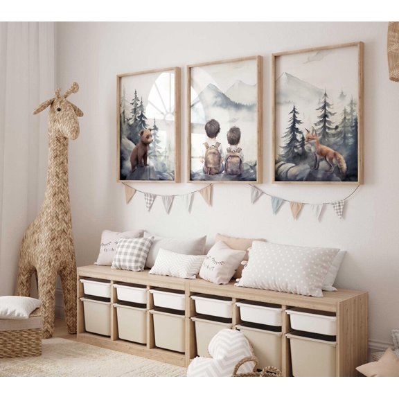 Brother Room Decor Boy Adventure Shared Brother Room Prints Woodland Animals Forest Wall Art Set 3 Unframed Paper Print 8x12