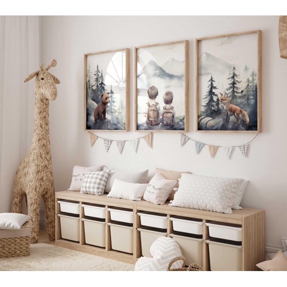Brother Room Decor Woodland Animals Boy Adventure Shared Brother Room Prints Brother Set 3 Unframed Paper Print 8x12