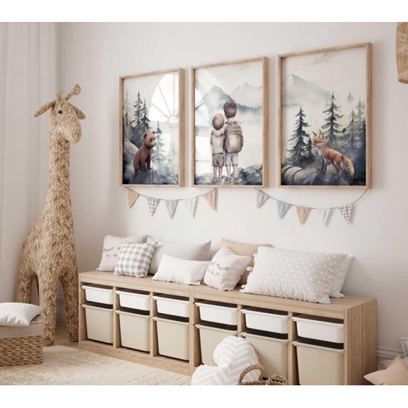 Brother Room Wall Art Woodland Animal Nursery Prints Adventure Shared Brother Room Brother Wall Decor Set 3 Unframed Paper Print 8x12