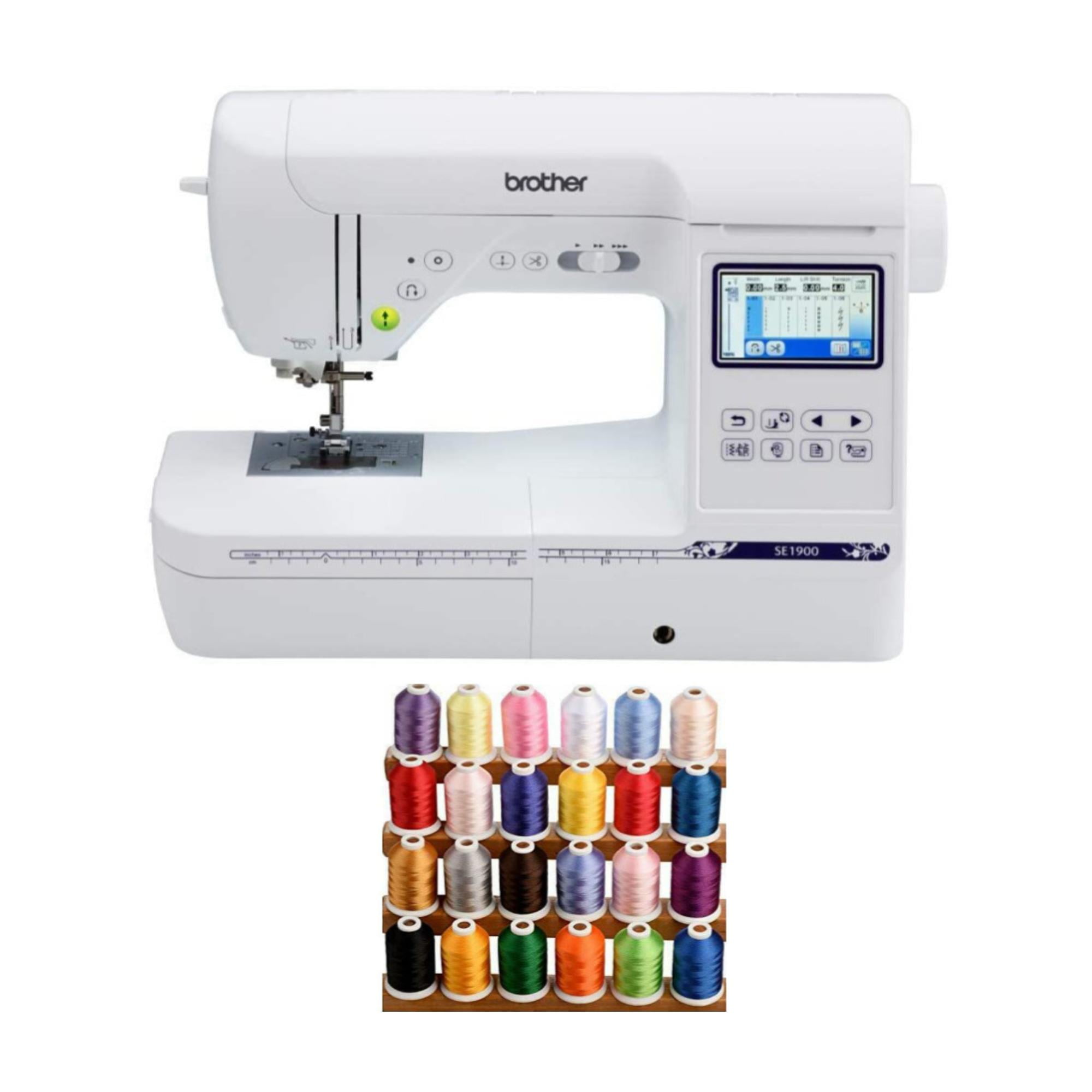  Brother SE1900 Sewing + Embroidery Machine, 5 x 7 Field Size,  240 Stitches, Includes Starter Package - 7 Spools of Polystar Thread,  10-Pack of Distinctive Bobbins + 1GB USB Drive w/ 30 Original Designs