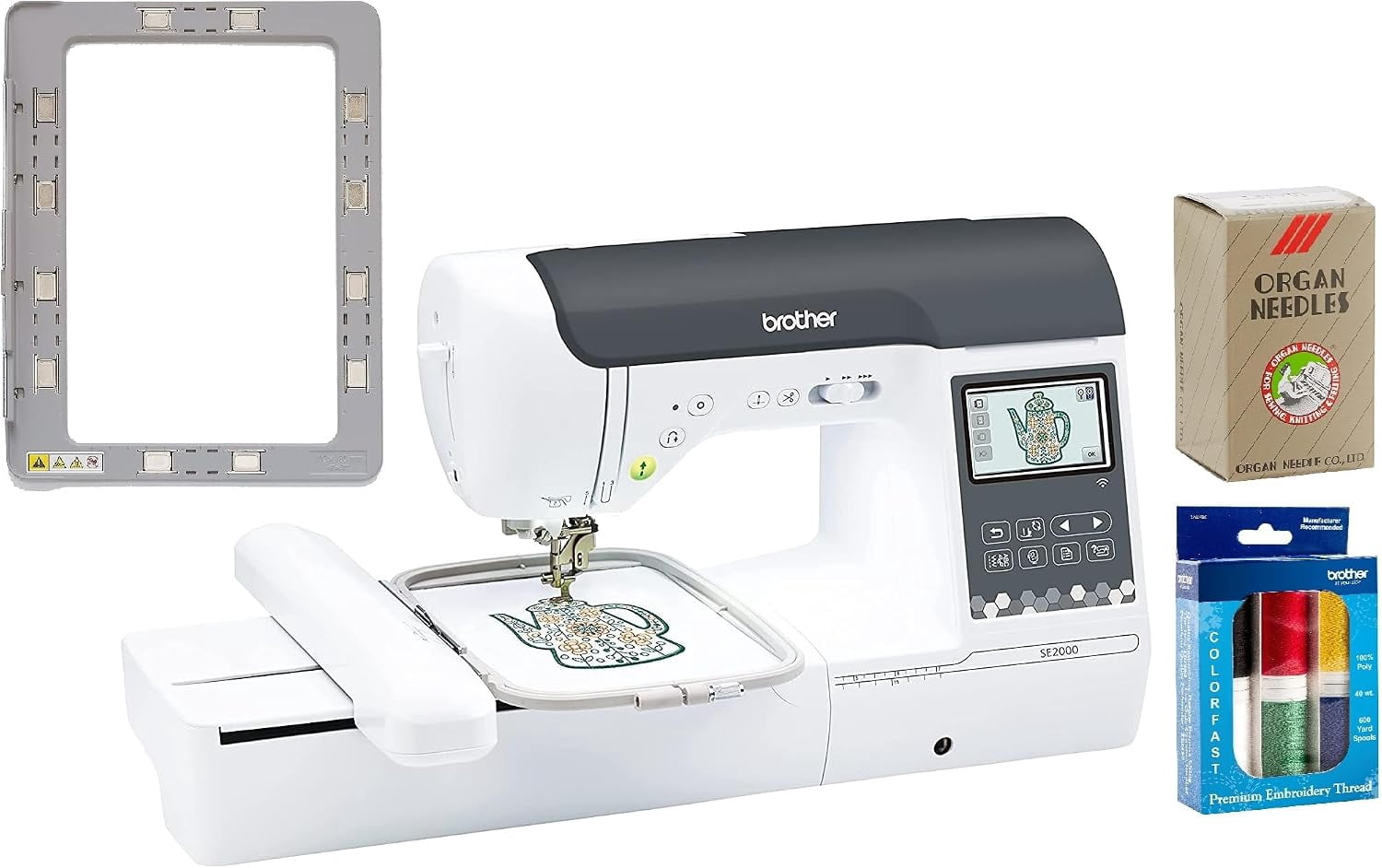Brother SE2000 Computerized Sewing and Embroidery Machine with WLAN and 4"x7" Magnetic Embroidery Hoop Frame, Premium Embroidery Thread 6 Spools, 75/11 Size Needles 100 Count