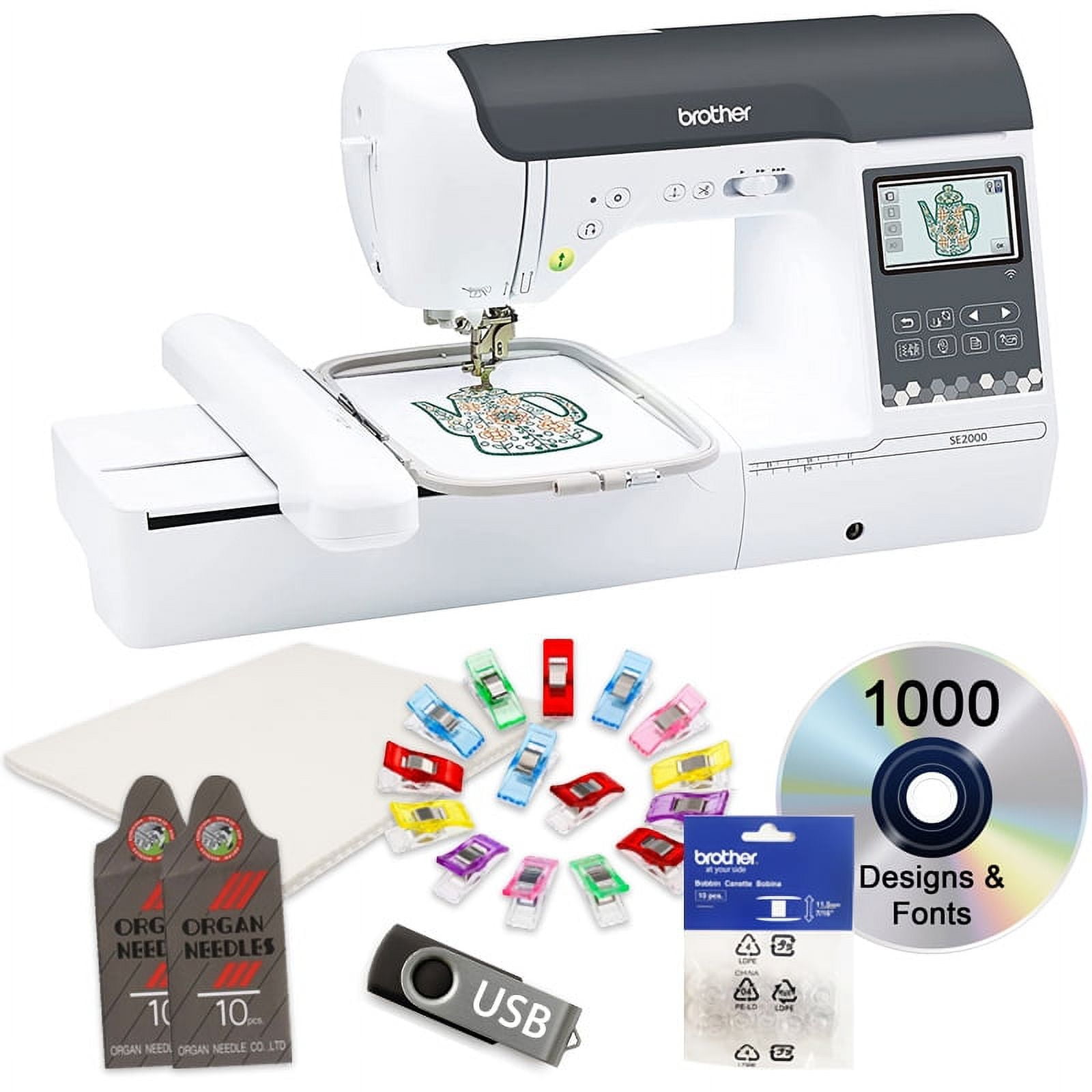 Brother SE2000 Computerized Sewing and Embroidery Machine, 5 x 7 Hoop  Area, LCD Touchscreen + $199 Bonus Bundle