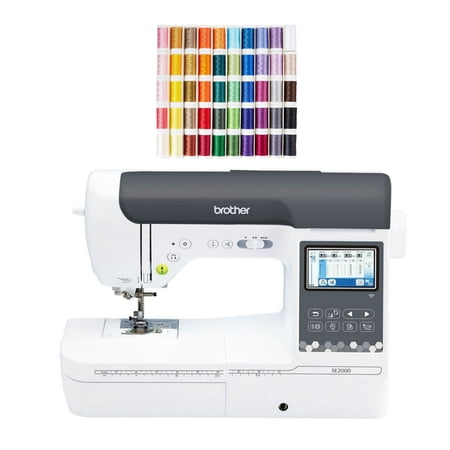 Brother SE2000 Computerized Sewing and Embroidery Machine with Built-In Designs LCD Display and 50-Piece Thread Set Bundle (2 Items)
