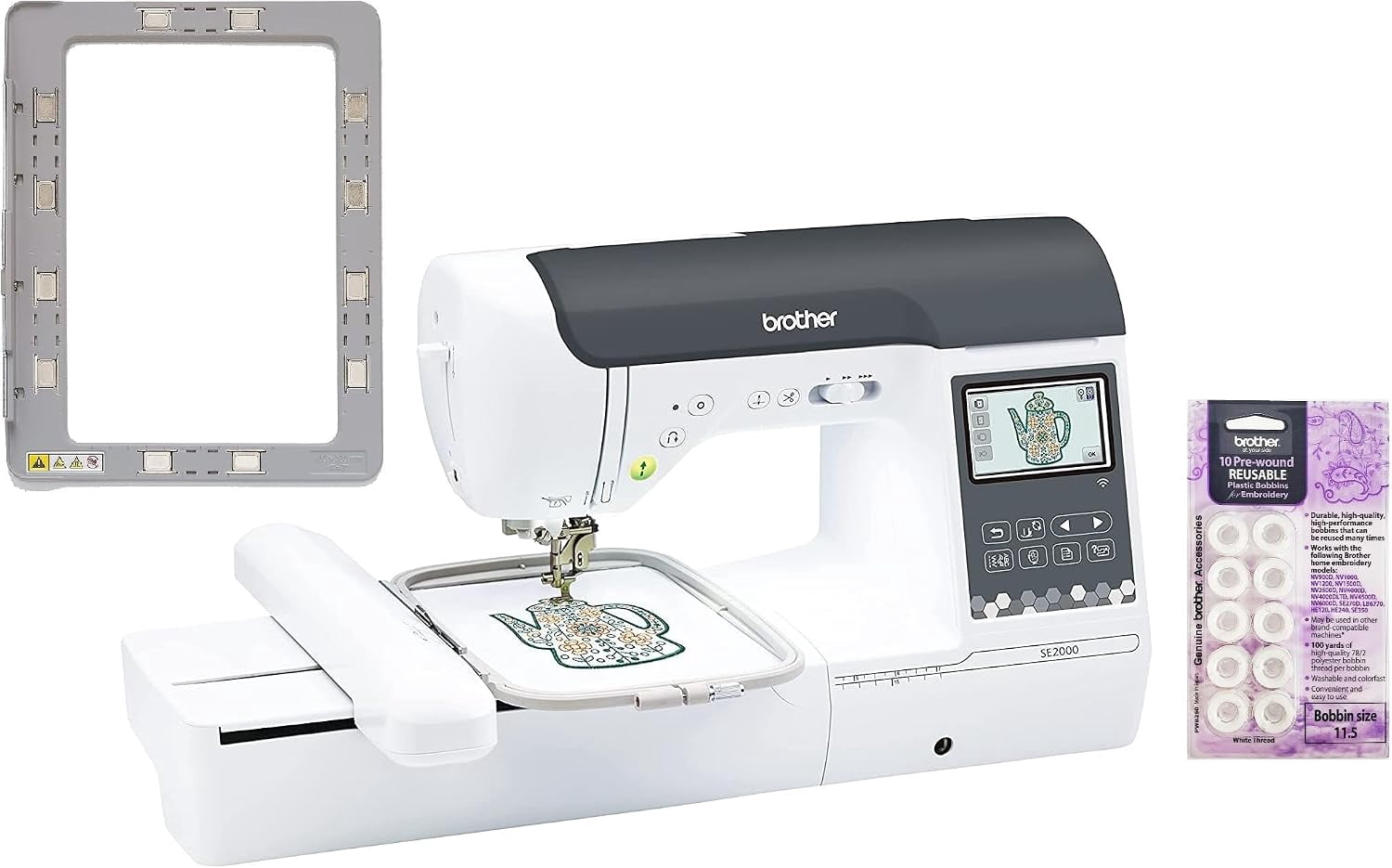 Brother SE2000 Computerized Sewing and Embroidery Machine with WLAN and 4"x7" Magnetic Embroidery Hoop Frame, White Pre-Wound Bobbins 10 Count
