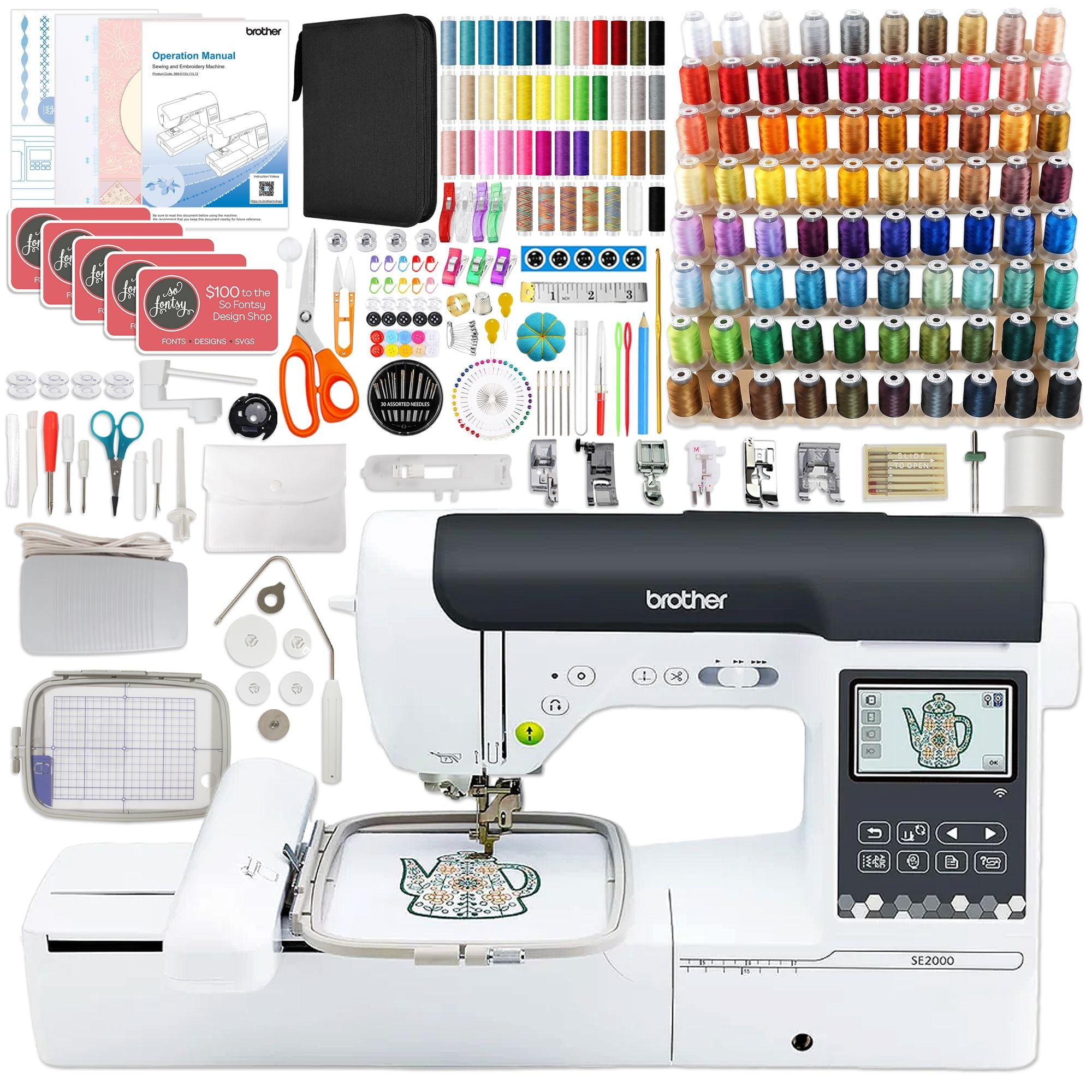 Brother SE2000 Embroidery & Sewing Machine w/ 123 Spools & 200+ Accessories